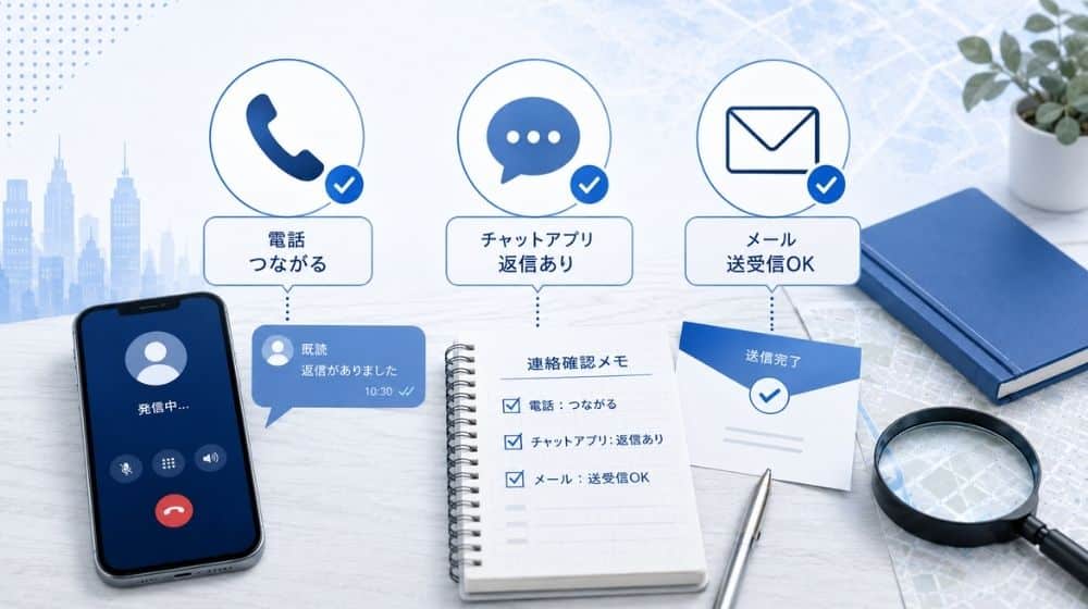 電話・LINE・メールで連絡が取れるか確認するイメージ