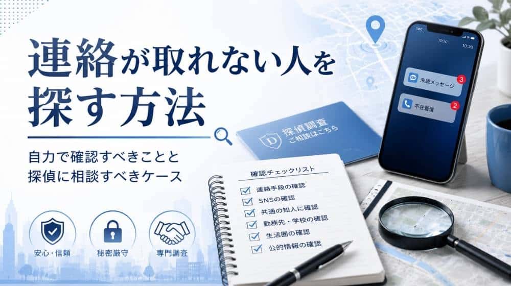 連絡が取れない人を探す方法を解説する探偵記事のアイキャッチ画像