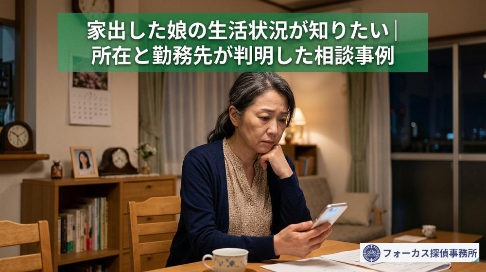家出した成人の娘の生活状況が分からず不安を抱える母親のイメージ
