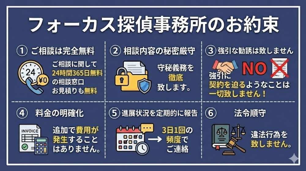 フォーカス探偵事務所のお約束の図解