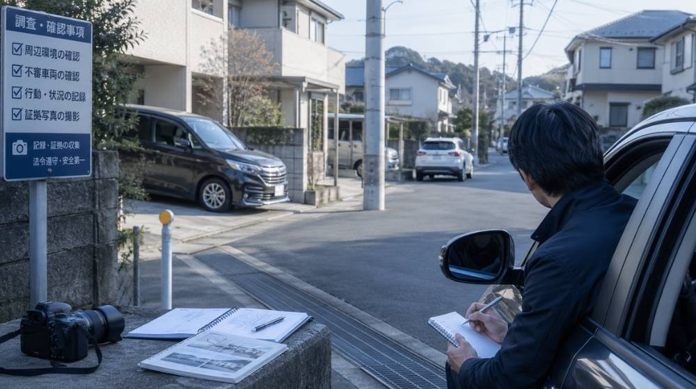探偵が不審者や不審車両の状況を確認するイメージ