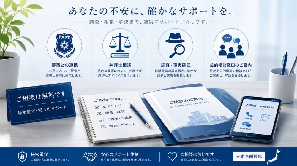 集団ストーカー被害の相談窓口を整理するイメージ