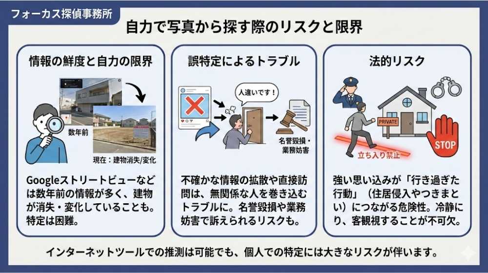自力で写真を探す際のリスクの図解説明