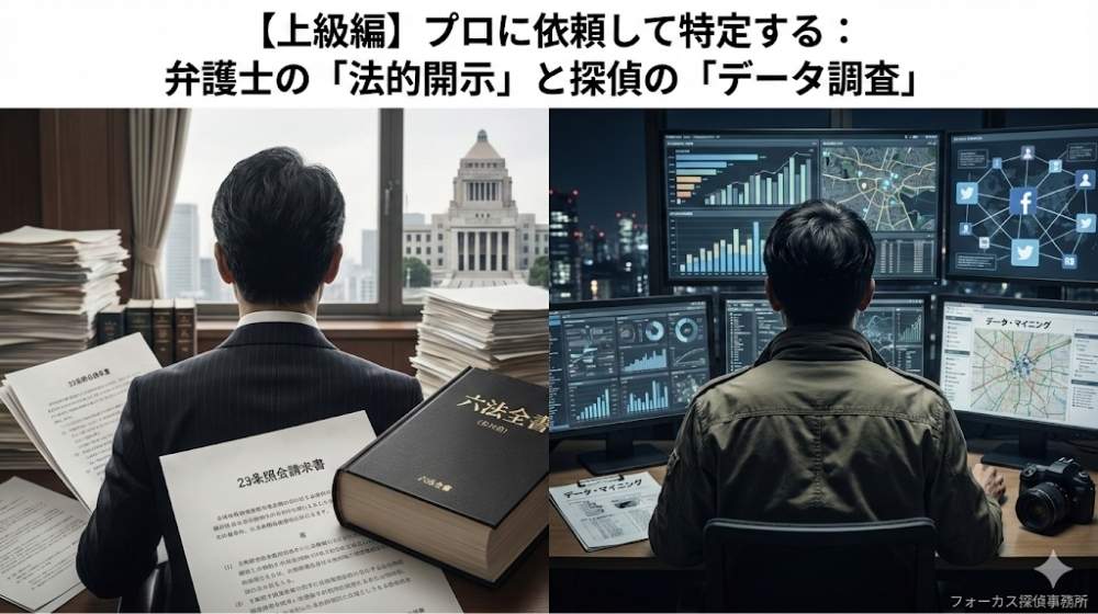 【上級編】プロに依頼して特定する:弁護士の「法的開示」と探偵の「データ調査」