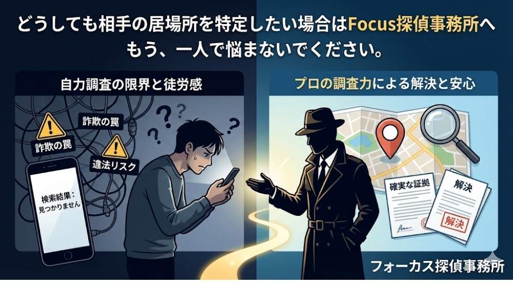 どうしても相手の居場所を特定したいなら、Focus探偵事務所の「プロの調査力」へ