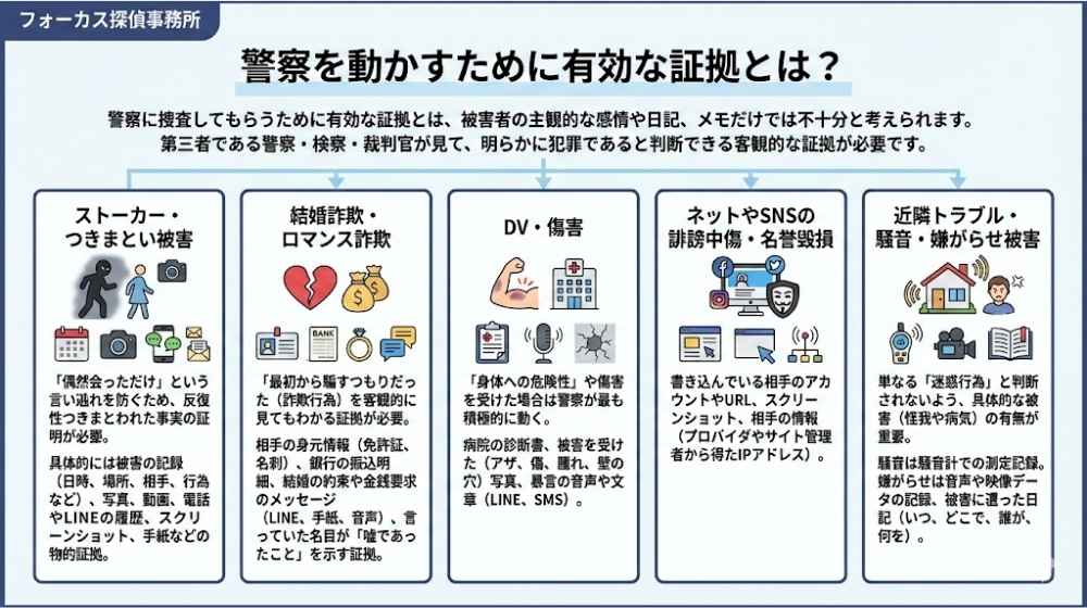 警察を動かすために有効な証拠とは？