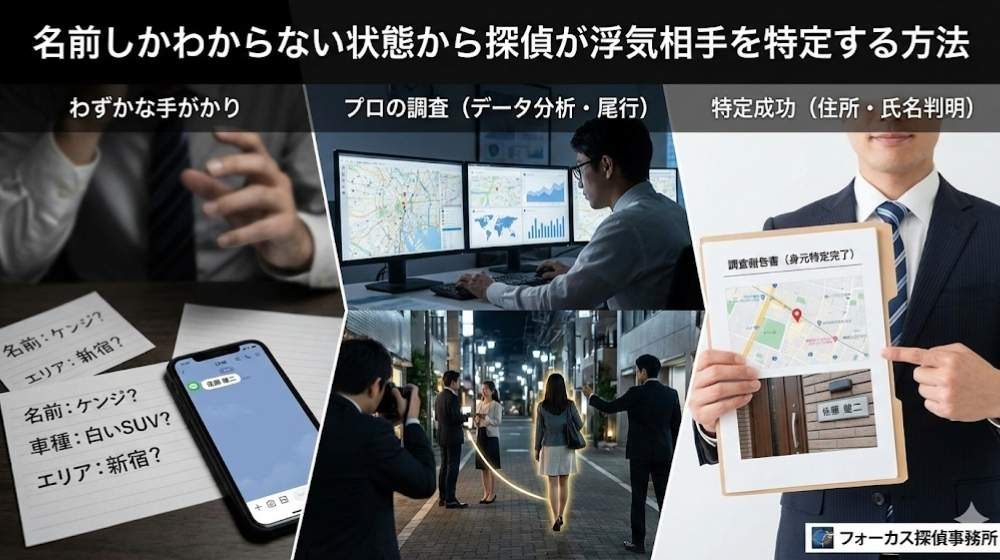 名前しかわからない状態から探偵が浮気相手を特定する具体的な方法