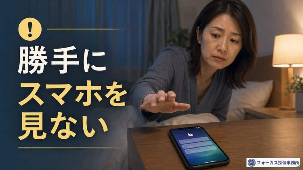 パートナーのスマホを勝手に確認しようとして手を止める女性
