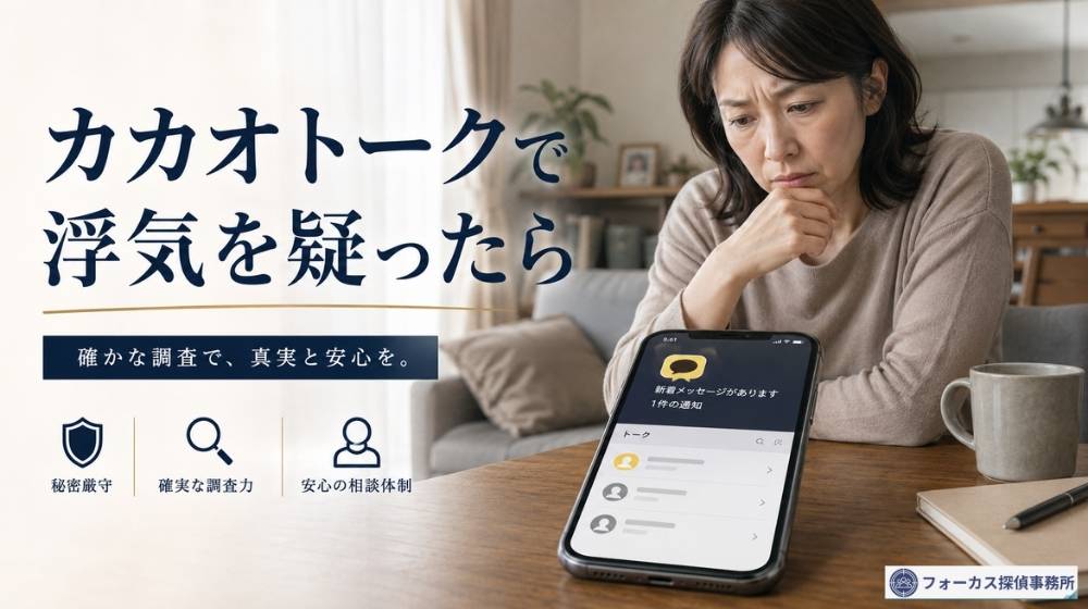 パートナーのスマホにカカオトーク風の通知を見つけて浮気を疑う女性