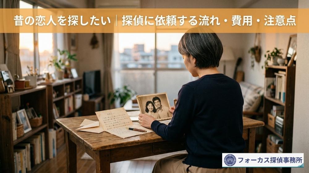 古い写真と手紙を前に昔の恋人を思い出す人物の後ろ姿