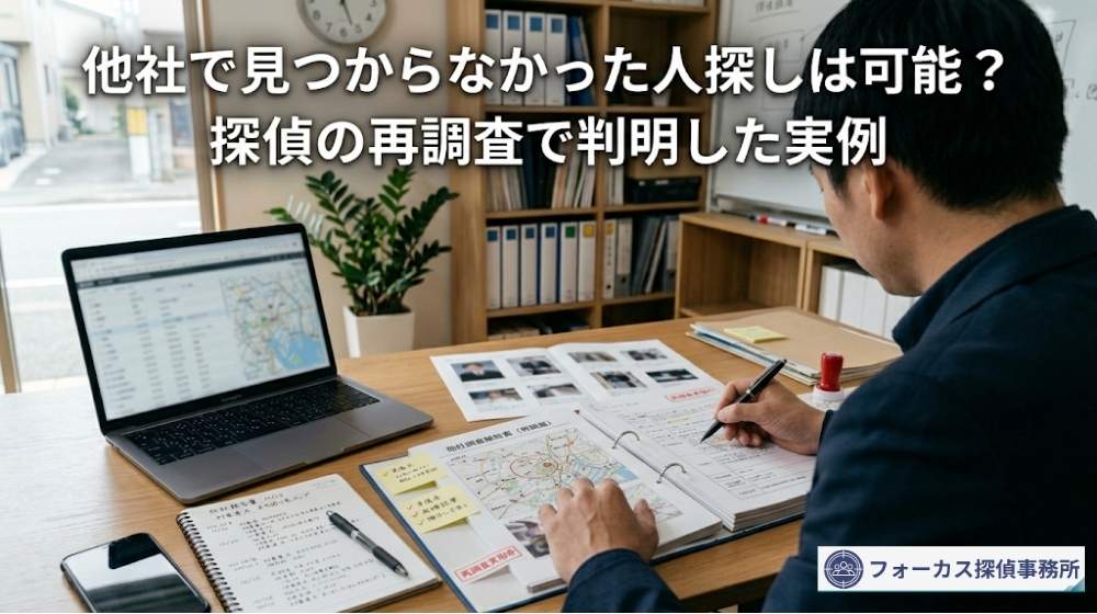 他社で見つからなかった人探しの報告書を見直す再調査イメージ