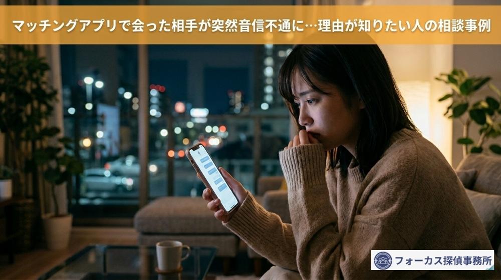 マッチングアプリの相手と音信不通になり悩む女性の写真