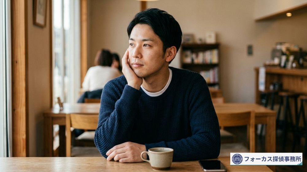 大学時代のアルバイト仲間を思い出している20代男性のイメージ