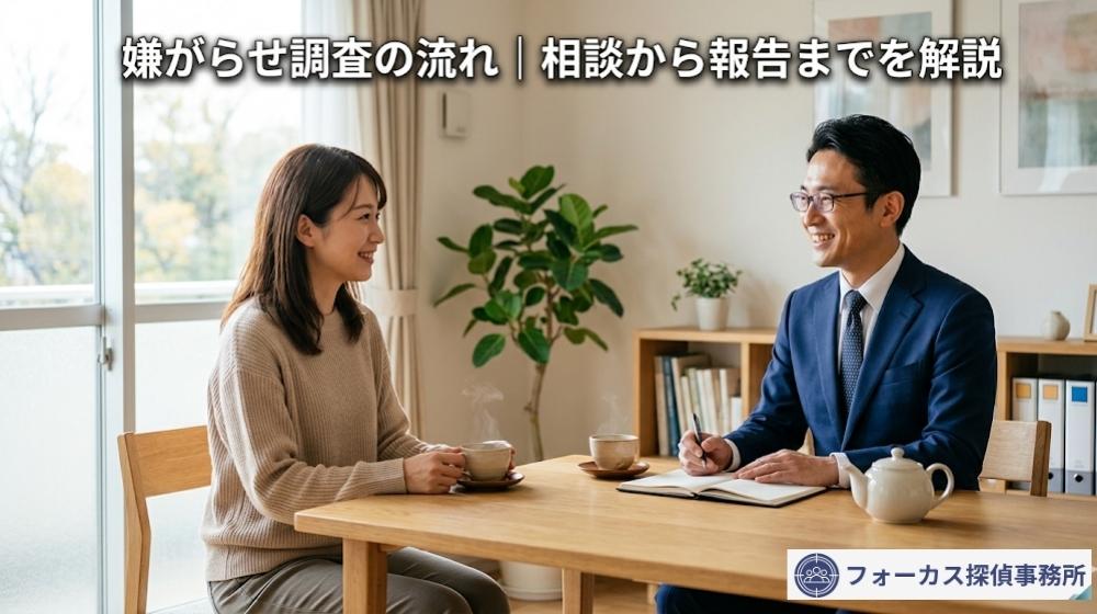 探偵事務所で安心して無料相談をする女性の様子