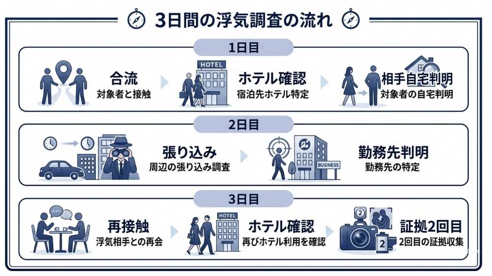 3日間の浮気調査の流れをまとめた図解