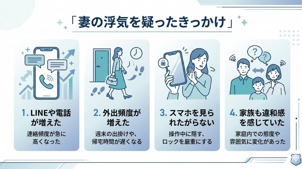 妻の浮気を疑ったきっかけをまとめた図解