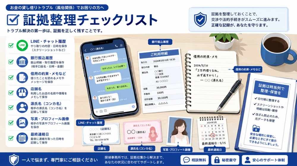 風俗嬢にお金を貸して連絡が取れない時に整理すべき証拠