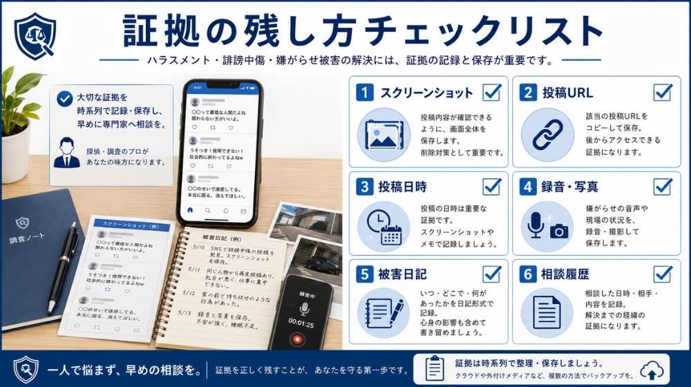 嫌がらせや誹謗中傷の証拠の残し方チェックリスト
