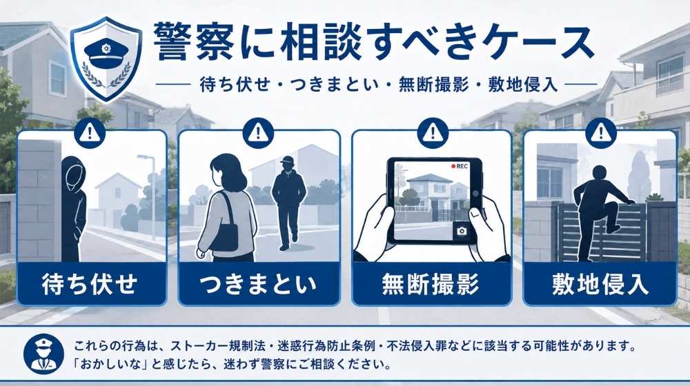向かいの家が見てくる時に警察へ相談すべき危険なケース