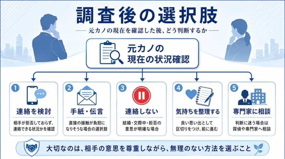元カノの現在を確認した後に連絡するか気持ちを整理するかを判断する流れ