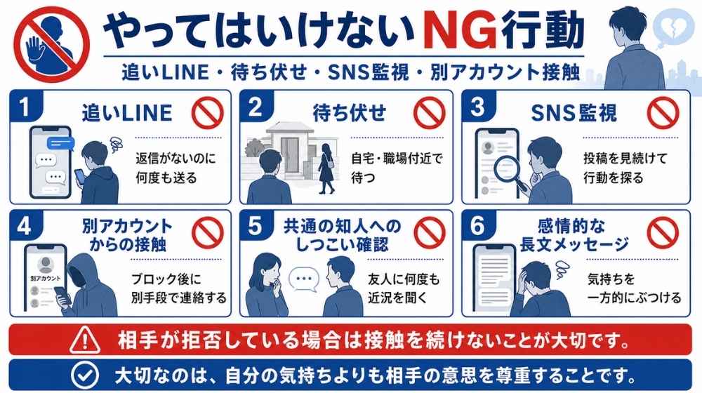 元カノとの復縁でやってはいけない追いLINEや待ち伏せなどのNG行動