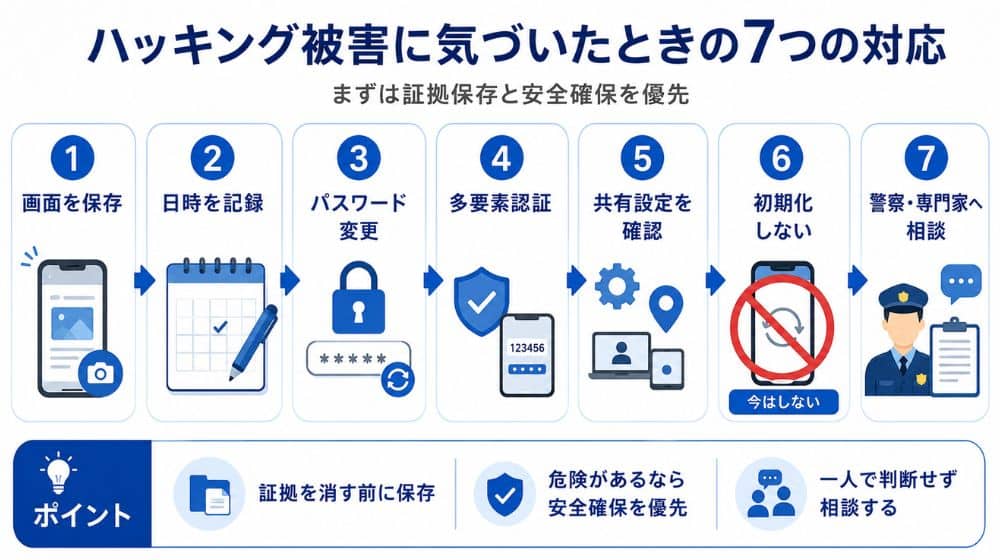 ハッキング被害に気づいたときの7つの対応