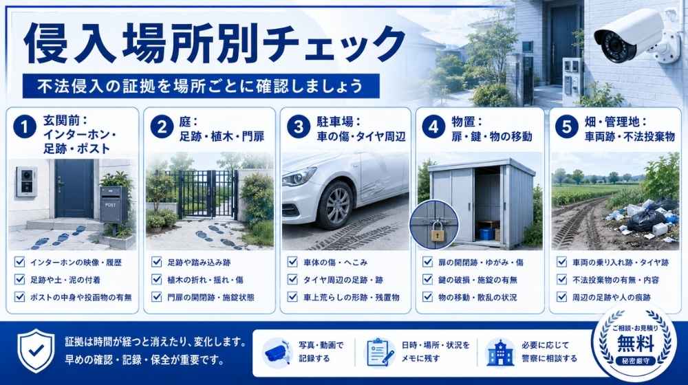 不法侵入の侵入場所別に確認すべき証拠チェックリスト