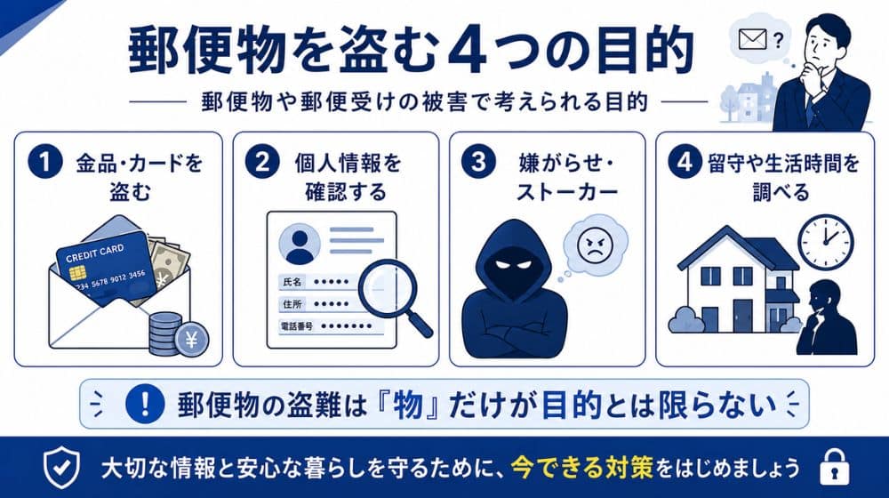 郵便物を盗む4つの目的を分類した図解