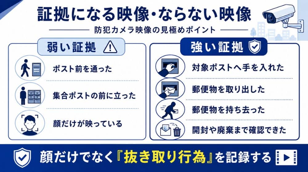 郵便物盗難で証拠になる防犯カメラ映像の比較