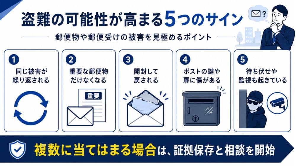 郵便物盗難の可能性が高まる5つのサイン