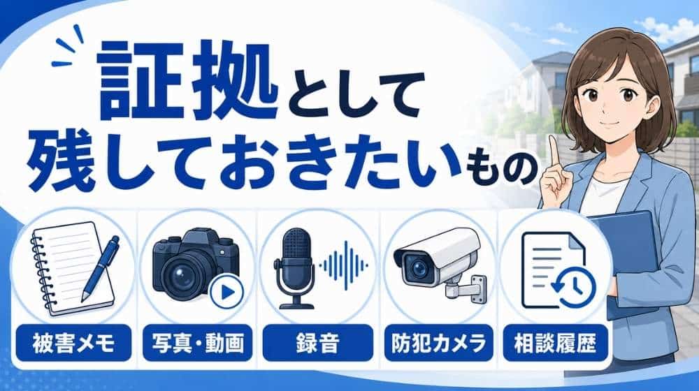 近隣嫌がらせの証拠として被害メモや写真や録音や防犯カメラ映像を残す方法