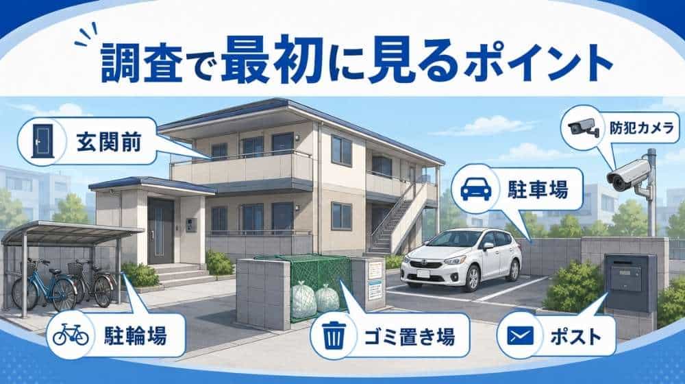 近隣嫌がらせ調査で玄関前や駐車場や防犯カメラの死角を確認するポイント
