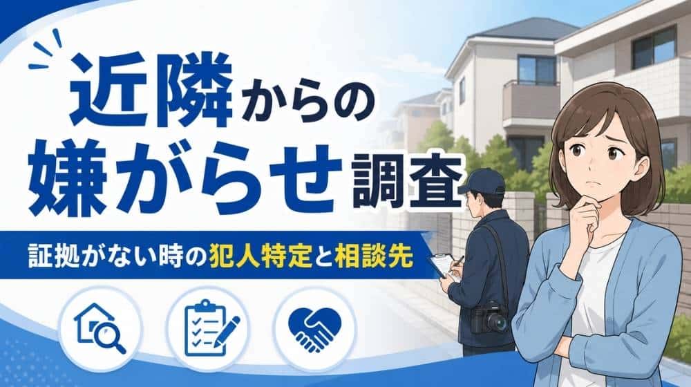 近隣からの嫌がらせ調査で証拠がない時の犯人特定と相談先を解説するイメージ