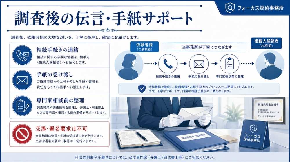 相続人の所在確認で旧住所や関係先から手がかりを調査するイメージ