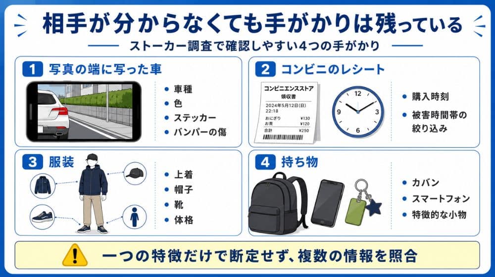 ストーカーの相手が不明なときに役立つ手がかり