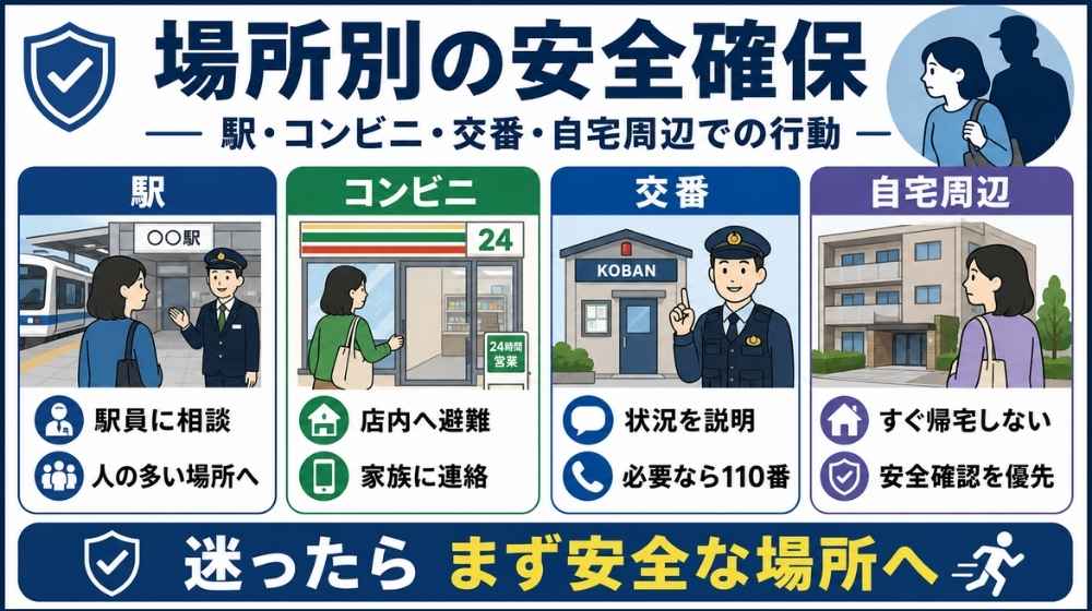 駅や帰宅途中でつきまとわれた時に安全な場所へ避難する方法