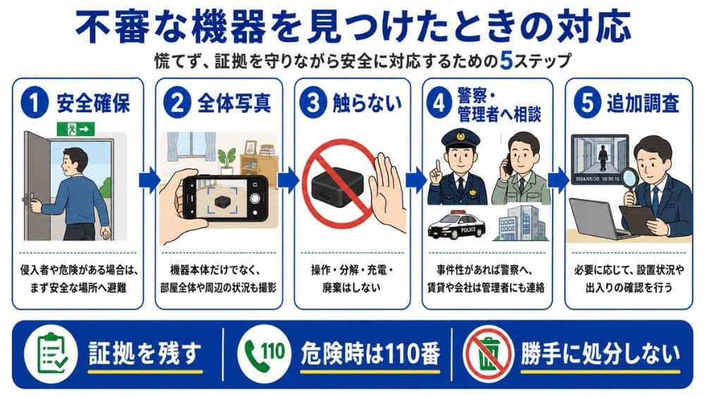 不審な盗聴器や盗撮カメラを発見したときの対応
