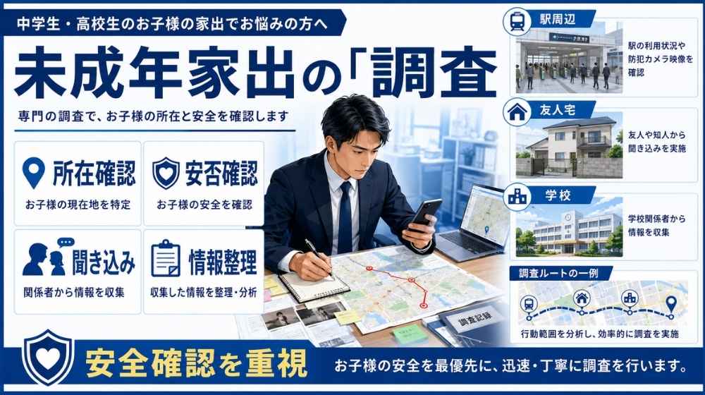フォーカス探偵事務所が中学生・高校生の家出調査で行う所在確認と安否確認