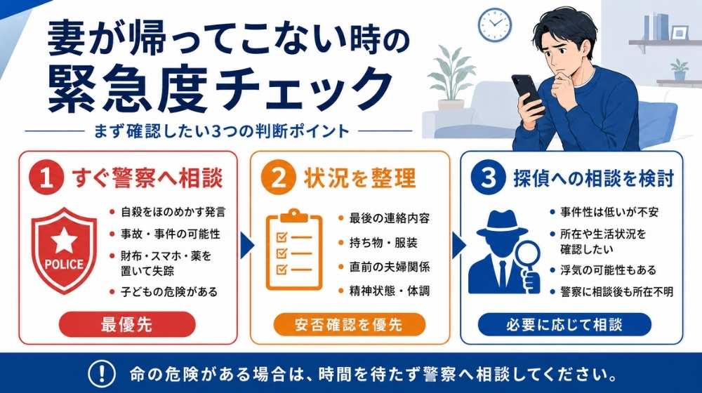 妻が帰ってこない時の緊急度チェック