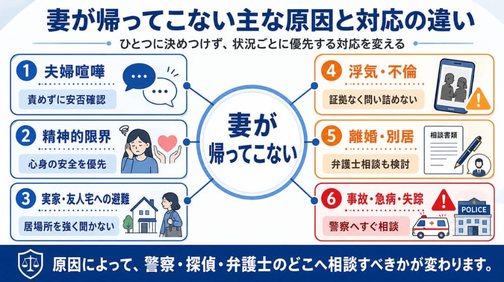 妻が帰ってこない主な原因と対応の違い