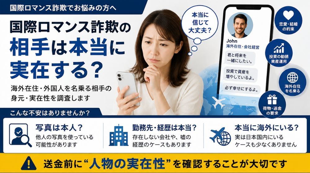国際ロマンス詐欺で相手の実在性や身元を確認するイメージ